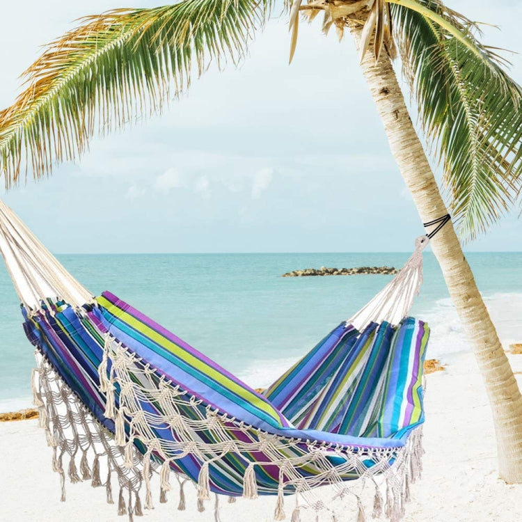Skorter | Outdoor Camping Hammock Tassel Polyester Cloth Hammock(3 Blue Striped Tassel)