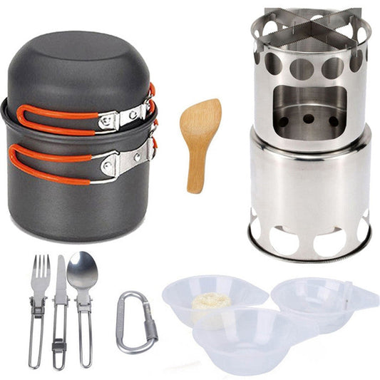 Skorter | Outdoor Hiking Camping Wood Stove Set With Cutlery(Orange Handle)