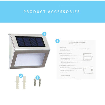 Skorter | 2PCS Solar Stainless Steel 3 LED Stair Wall Lamp Outdoor Garden Fence Light (White Light)