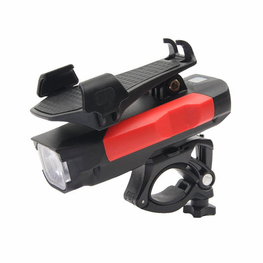 Skorter | 500LM Bicycle Light Mobile Phone Holder Multi-Function Riding Front Light With Horn 4000 mAh (Black Red)