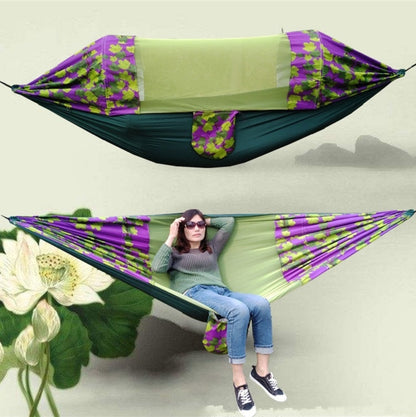Skorter | Outdoor Camping Mosquito-Proof Shade Hammock Parachute Cloth Printed Mosquito Net Hammock, Size: 270x140cm(Maple Leaf)