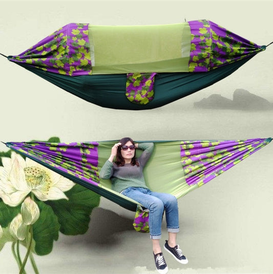 Skorter | Outdoor Camping Mosquito-Proof Shade Hammock Parachute Cloth Printed Mosquito Net Hammock, Size: 270x140cm(Maple Leaf)