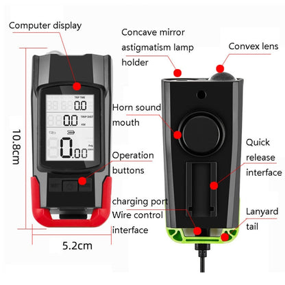 Skorter | 3 In 1 Wireless Bicycle Code Meter Lamp Strong Light Front Light, Colour: Red