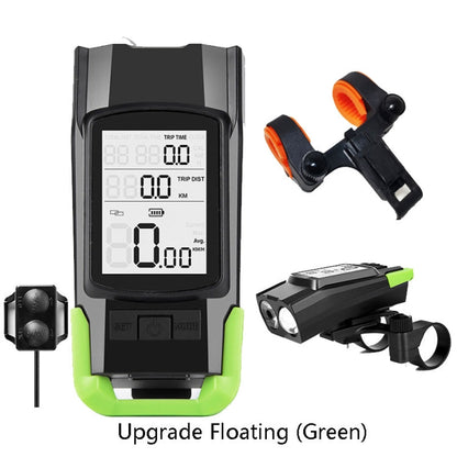 Skorter | 3 In 1 Wireless Bicycle Code Meter Lamp Strong Light Front Light, Colour: Upgrade Floating (Green)