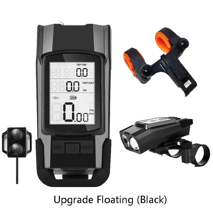 Skorter | 3 In 1 Wireless Bicycle Code Meter Lamp Strong Light Front Light, Colour: Upgrade Floating (Black)