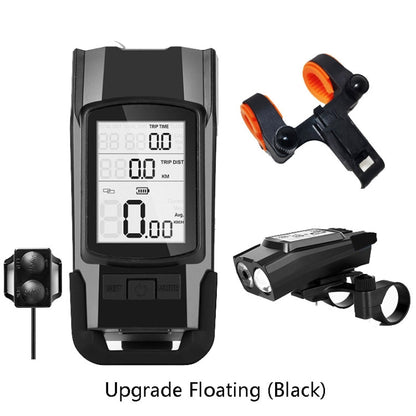 Skorter | 3 In 1 Wireless Bicycle Code Meter Lamp Strong Light Front Light, Colour: Upgrade Floating (Black)