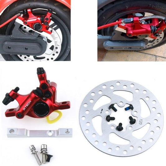Skorter | 3 in 1 Scooter Modified Hydraulic Brake + 120mm Disc Brake Disc + Modified Seat Set For Xiaomi Mijia M365 Pro(Red Brake + Silver Adapter)