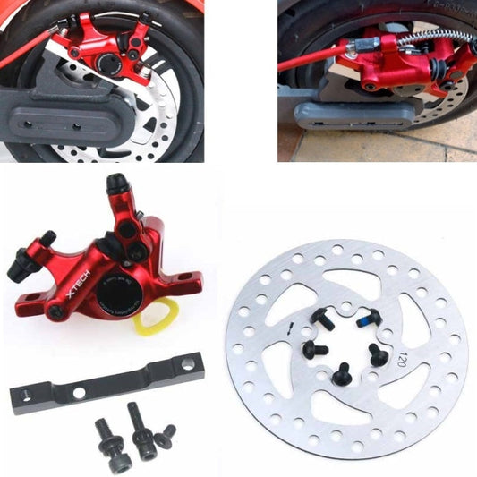 Skorter | 3 in 1 Scooter Modified Hydraulic Brake + 120mm Disc Brake Disc + Modified Seat Set For Xiaomi Mijia M365 Pro(Red Brake + Black Adapter)
