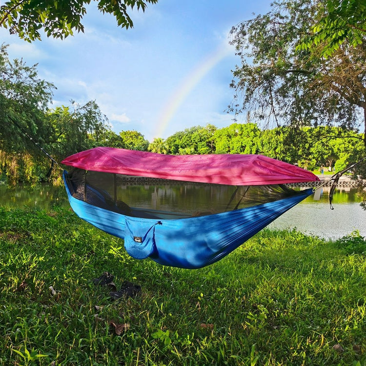Skorter | Parachute Cloth Anti-Mosquito Sunshade With Mosquito Net Hammock Outdoor Single Double Swing Off The Ground Aerial Tent 270 x 140cm (Pink Blue)