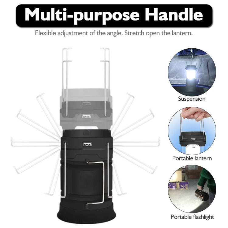 Skorter | LED Tent Light Solar Rechargeable Camping Lamp Expandable Multifunctional Lantern, Supports USB Output, EU Plug (Blue)