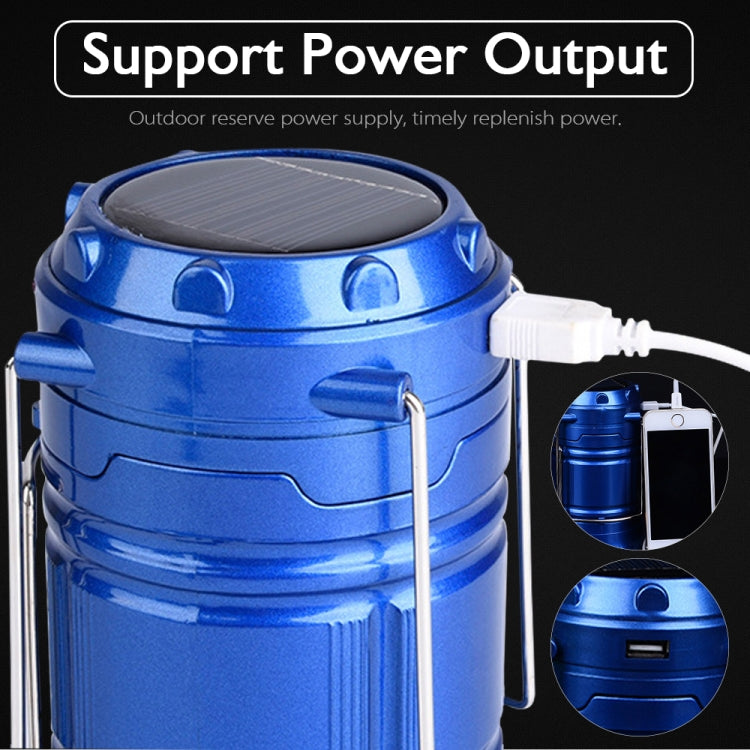 Skorter | LED Tent Light Solar Rechargeable Camping Lamp Expandable Multifunctional Lantern, Supports USB Output, EU Plug (Blue)