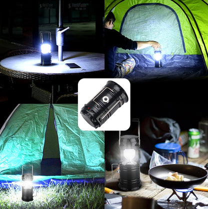 Skorter | LED Tent Light Solar Rechargeable Camping Lamp Expandable Multifunctional Lantern, Supports USB Output, EU Plug (Blue)