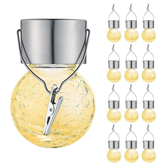 Skorter | 12 PCS Snap Ball Solar Chandelier Outdoor Garden Courtyard Holiday Decorative Light with Clip (Warm White Light)