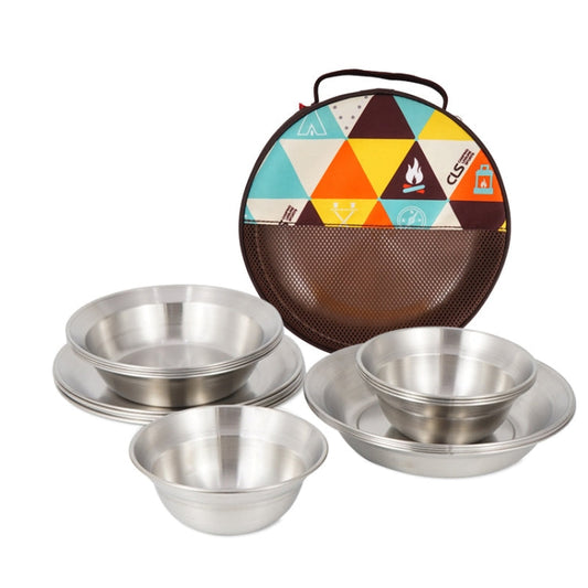 Skorter | 16 PCS / Set CLS Outdoor Stainless Steel Tableware Portable Camping Dinner Bowl Plate Kit