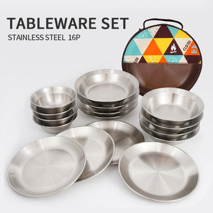 Skorter | 16 PCS / Set CLS Outdoor Stainless Steel Tableware Portable Camping Dinner Bowl Plate Set