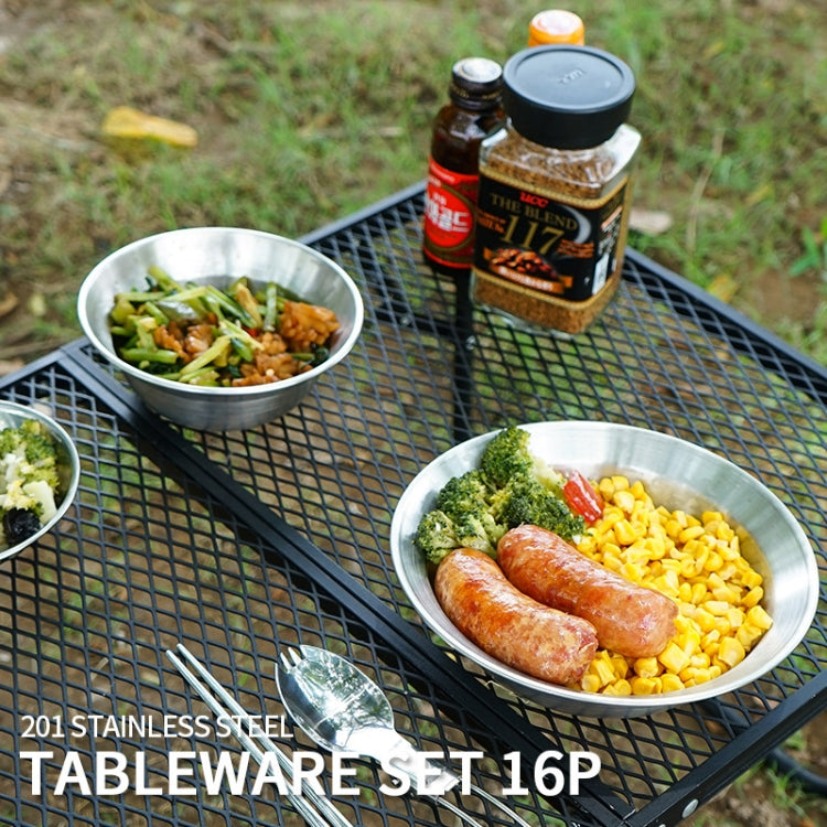 Skorter | 16 PCS / Set CLS Outdoor Stainless Steel Tableware Portable Camping Dinner Bowl Plate Kit