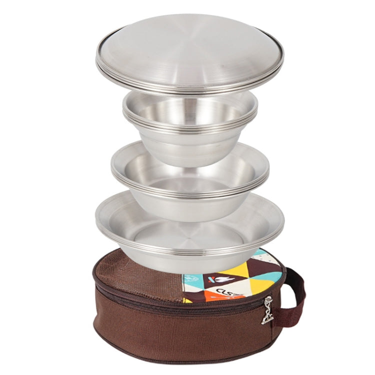 Skorter | 16 PCS / Set CLS Outdoor Stainless Steel Tableware Portable Camping Dinner Bowl Plate Kit