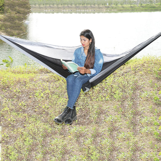 Skorter | Outdoor Hammock Nylon Parachute Cloth Travel Camping Swing, Style: 3m x 2m (Black+Gray)