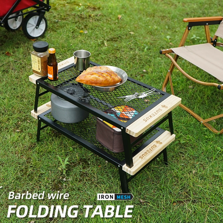 Skorter | CLS Outdoor Folding Mesh Table Camping Iron Folding Table Portable Barbecue Rack Car Camping Rack(Black)