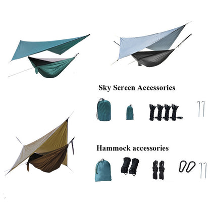 Skorter | Outdoor Camping Sunshade + Anti-Mosquito Hammock Set Parachute Fabric Net Yarn Anti-Mosquito Hammock(Camel)