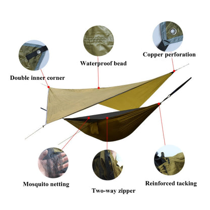 Skorter | Outdoor Camping Sunshade + Anti-Mosquito Hammock Set Parachute Fabric Net Yarn Anti-Mosquito Hammock(Camel)
