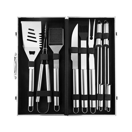 Skorter | 10 in 1 Barbecue Combination Tool Set Aluminum Box Stainless Steel Grill Set