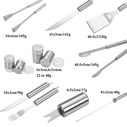 Skorter | 10 in 1 Barbecue Combination Tool Set Aluminum Box Stainless Steel Grill Set