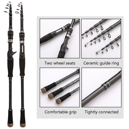 Skorter | Carbon Telescopic Luya Rod Short Section Fishing Throwing Rod, Length: 2.4m(Curved Handle)