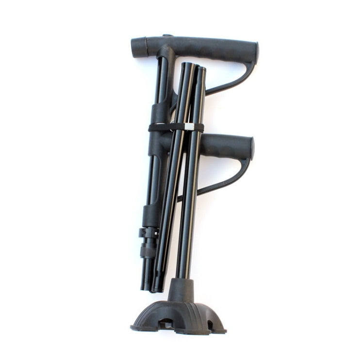 Skorter | Multifunctional Folding Double-Handle Elderly Crutches Aluminum Alloy Elderly Power-Assisted Walking Sticks Four-Legged Walking Sticks With Lights, Length: 86-98cm(Black)