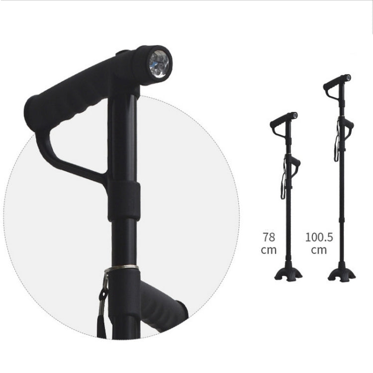 Skorter | Multifunctional Folding Double-Handle Elderly Crutches Aluminum Alloy Elderly Power-Assisted Walking Sticks Four-Legged Walking Sticks With Lights, Length: 86-98cm(Black)