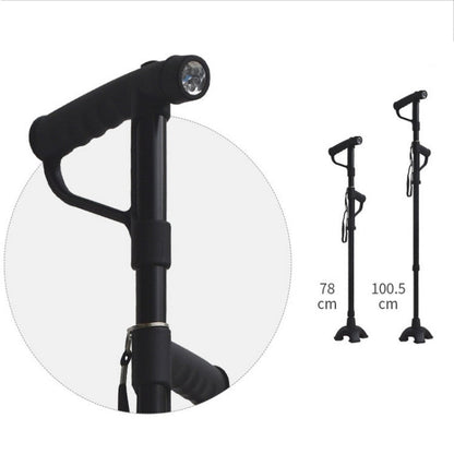 Skorter | Multifunctional Folding Double-Handle Elderly Crutches Aluminum Alloy Elderly Power-Assisted Walking Sticks Four-Legged Walking Sticks With Lights, Length: 86-98cm(Black)