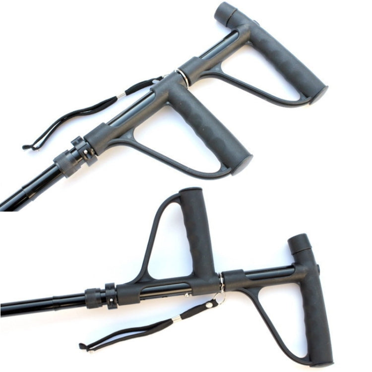 Skorter | Multifunctional Folding Double-Handle Elderly Crutches Aluminum Alloy Elderly Power-Assisted Walking Sticks Four-Legged Walking Sticks With Lights, Length: 86-98cm(Black)