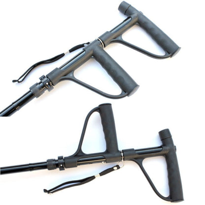 Skorter | Multifunctional Folding Double-Handle Elderly Crutches Aluminum Alloy Elderly Power-Assisted Walking Sticks Four-Legged Walking Sticks With Lights, Length: 86-98cm(Black)