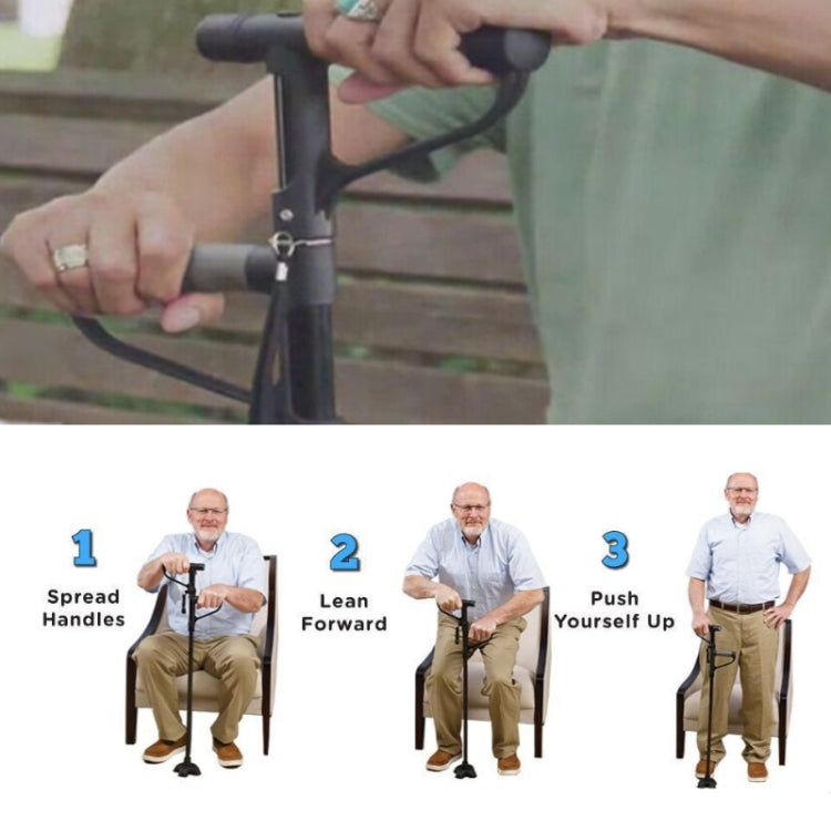 Skorter | Multifunctional Folding Double-Handle Elderly Crutches Aluminum Alloy Elderly Power-Assisted Walking Sticks Four-Legged Walking Sticks With Lights, Length: 86-98cm(Black)