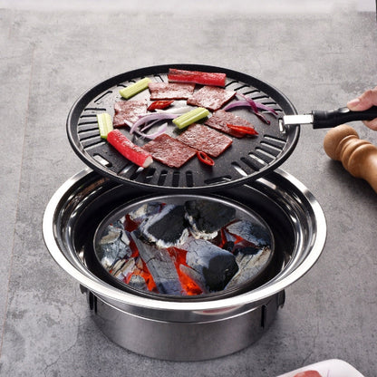 Skorter | Household Stainless Steel Charcoal Barbecue Stove Outdoor Camping Portable Charcoal Stove Set, Size: 40cm(Complete Set without Grill)