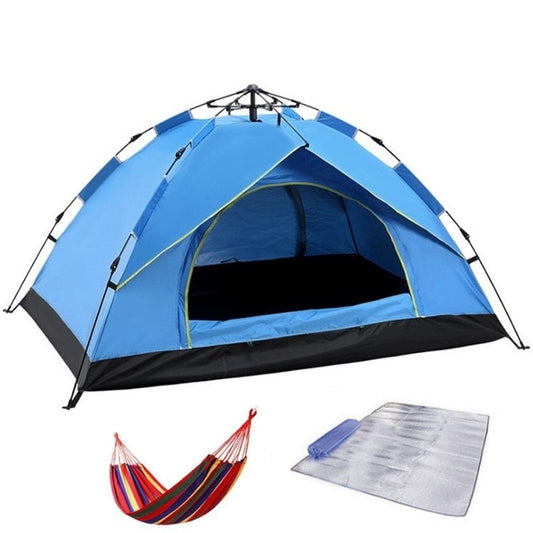 Skorter | TC-014 Outdoor Beach Travel Camping Automatic Spring Multi-Person Tent For 2 People(Blue+Mat+Hammock)