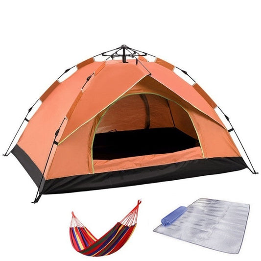 Skorter | TC-014 Outdoor Beach Travel Camping Automatic Spring Multi-Person Tent For 3-4 People(Orange+Mat+Hammock)