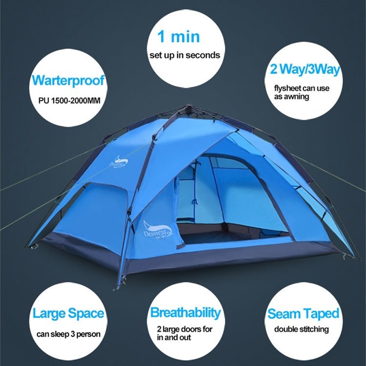 Skorter | Desert&Fox Outdoor Travel Camp Tent Beach Automatic Easily Building Tent for 3-4 People(Army Green)