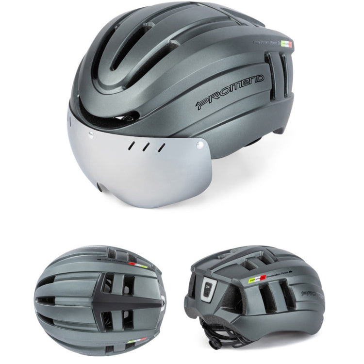 Skorter | PROMEND TK-12H15 Mountain Bike USB Magnetic Goggles Helmet With Warning Light, Size: L(Titanium Gray)
