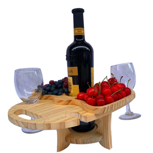 Skorter | Outdoor Picnic Table Wooden Foldable Wine Rack(Wood Color)