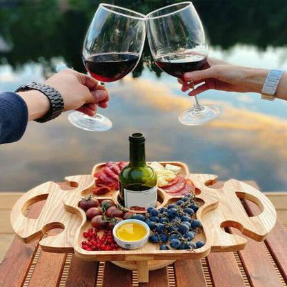 Skorter | Outdoor Picnic Table Wooden Foldable Wine Rack(Wood Color)