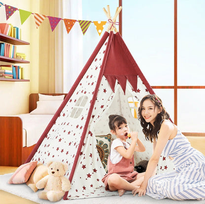 Skorter | Indian Children Tent Cotton Cloth Indoor Play House Parent-Child Doll House(Pink Stars)
