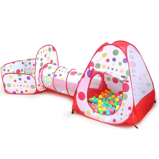 Skorter | 3 in 1 Children Tent Play House Tunnel Foldable Shooting Ocean Ball Pool Toy(Red)