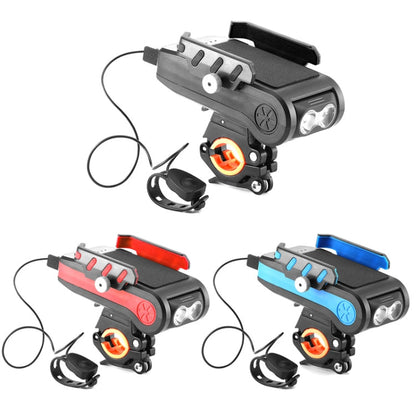 Skorter | BG-2021 Bicycle Front Light 4 In 1 Mobile Phone Holder Horn Light Mountain Bike Front Light, Colour: 2400 MAH Red