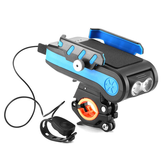Skorter | BG-2021 Bicycle Front Light 4 In 1 Mobile Phone Holder Horn Light Mountain Bike Front Light, Colour: 2400 MAH Blue