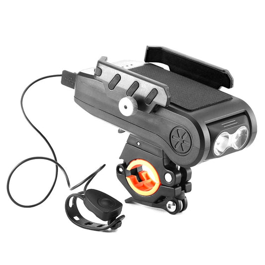 Skorter | BG-2021 Bicycle Front Light 4 In 1 Mobile Phone Holder Horn Light Mountain Bike Front Light, Colour: 4000 MAH Black