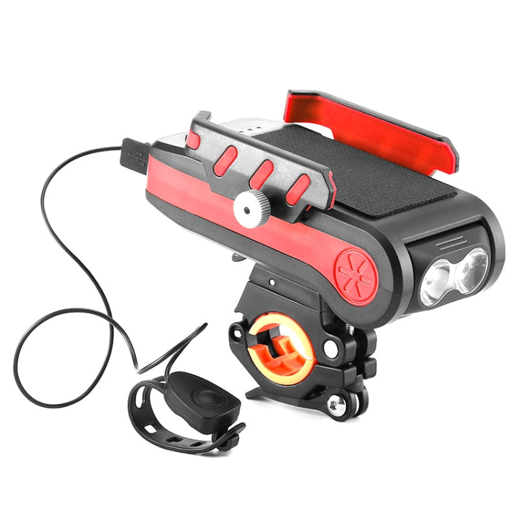 Skorter | BG-2021 Bicycle Front Light 4 In 1 Mobile Phone Holder Horn Light Mountain Bike Front Light, Colour: 4000 MAH Red