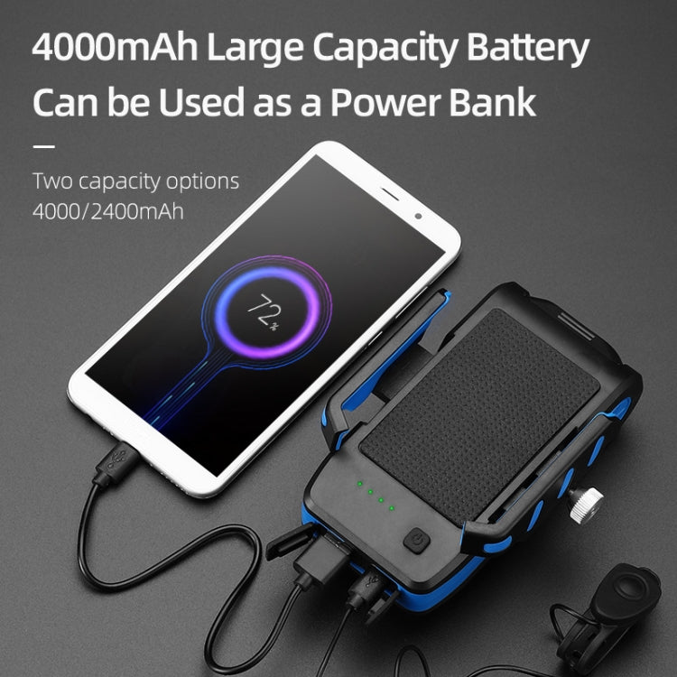 Skorter | BG-2021 Bicycle Front Light 4 In 1 Mobile Phone Holder Horn Light Mountain Bike Front Light, Colour: 4000 MAH Blue