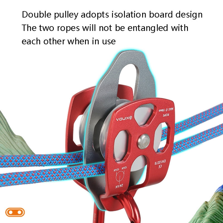Skorter | XINDA XD-8613 Outdoor Rock Climbing Jungle Rope Overhead Crossing Side Plate Double Pulley(Red)