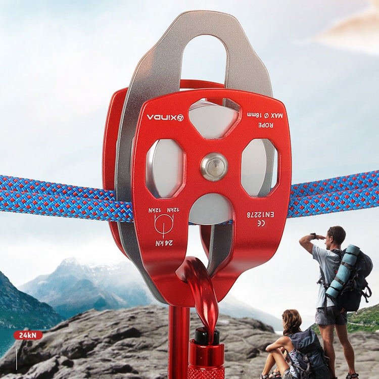Skorter | XINDA XD-8613 Outdoor Rock Climbing Jungle Rope Overhead Crossing Side Plate Double Pulley(Red)
